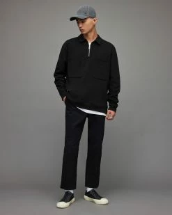 New ✔️ Jaxon Half Zip Polo Sweatshirt Washed Black ⭐ -Cheap Women's Dresses Store MF048X 162 3