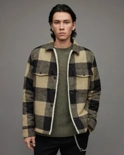 Cheap 👍 Drexel Checked Sherpa Lined Jacket Ecru 🌟