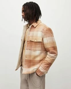 Coupon 🌟 Sacco Checked 👚 Shirt Jacket ECRU/CAMEL 🤩 -Cheap Women's Dresses Store MJ115Y 8292 5