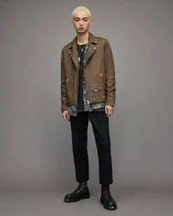 Best reviews of 👏 Milo Leather Biker Jacket Aged Khaki Green 🧨 -Cheap Women's Dresses Store ML066W 7351 3