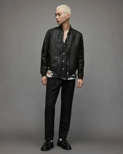 Discount 🎁 Cahill Leather Bomber Jacket Black ⌛ -Cheap Women's Dresses Store ML069X 5 3