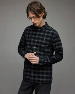 Brand new ⭐ Eastburn Corduroy Checked 👚 Shirt Black 🌟 -Cheap Women's Dresses Store MS008X 5 4