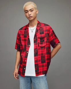 Coupon 🔔 Fritillaria Floral Checked 👕 Shirt Vermillion 😀