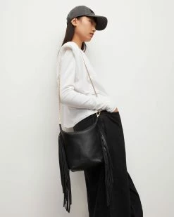 Cheapest 🎉 Evaline Fringe Crossbody Leather Bag Black 🌟