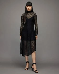 Buy 😀 Hanna Lace Midi 👗 Dress Black 🧨 -Cheap Women's Dresses Store WD038Y 5 4