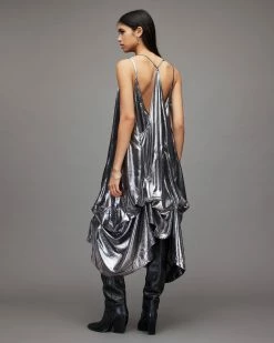 New ⭐ Areena Metallic Maxi 👗 Dress Silver 🔥 -Cheap Women's Dresses Store WD258X 34 6