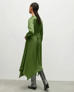 Coupon 🤩 Estelle Silk Blend Asymmetric Midi 👗 Dress Cactus Green 🧨 -Cheap Women's Dresses Store WD320Y 8146 6
