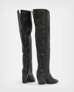 Discount 😉 Reina Over Knee Leather 🥾 Boots Black 🎁 -Cheap Women's Dresses Store WF597X 5 6