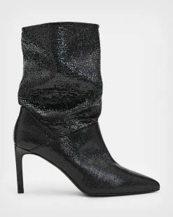 New 🛒 Orlana Shimmer Leather 🥾 Boots Metallic Black 😉