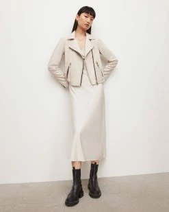 New 😍 Dalby Leather Biker Jacket Ivory White 🎁 -Cheap Women's Dresses Store WL018N 4596 4