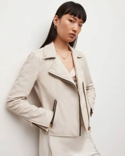 New 😍 Dalby Leather Biker Jacket Ivory White 🎁 -Cheap Women's Dresses Store WL018N 4596 5