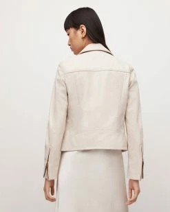 New 😍 Dalby Leather Biker Jacket Ivory White 🎁 -Cheap Women's Dresses Store WL018N 4596 6