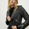 Outlet 💯 Balfern Leather Studded Biker Jacket Black 🎁