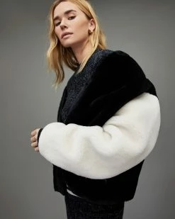 Discount 🧨 Dinah Shearling ⚾ Baseball Jacket Black/White 😀 -Cheap Women's Dresses Store WL086X 250 2