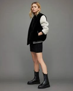 Discount 🧨 Dinah Shearling ⚾ Baseball Jacket Black/White 😀 -Cheap Women's Dresses Store WL086X 250 4