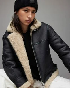 Cheapest 🎁 Lorel Flying Shearling Jacket Black ❤️ -Cheap Women's Dresses Store WL125X 5 5