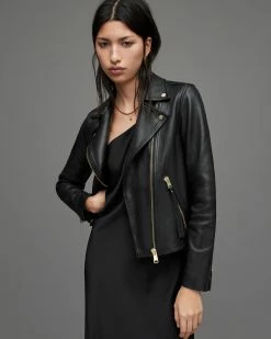 Best Sale ❤️ Dalby Gold Leather Biker Jacket BLACK/GOLD 🔔 -Cheap Women's Dresses Store WL153W 5108 4