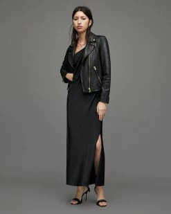 Best Sale ❤️ Dalby Gold Leather Biker Jacket BLACK/GOLD 🔔 -Cheap Women's Dresses Store WL153W 5108 5