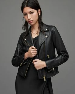 Best Sale ❤️ Dalby Gold Leather Biker Jacket BLACK/GOLD 🔔 -Cheap Women's Dresses Store WL153W 5108 6
