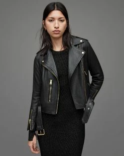 Deals 👍 Balfern Gold Leather Biker Jacket BLACK/GOLD ✨ -Cheap Women's Dresses Store WL154W 5108 4