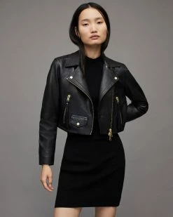 Coupon 😀 Elora Cropped Leather Biker Jacket Black ⌛