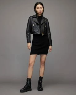 Coupon 😀 Elora Cropped Leather Biker Jacket Black ⌛ -Cheap Women's Dresses Store WL166X 5 3