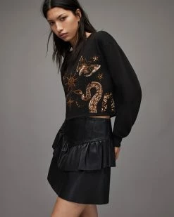 Hot Sale ❤️ Separo Marina Cropped Sweatshirt Black 🌟 -Cheap Women's Dresses Store WM195X 5 5