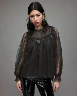 Coupon ✨ Perri Tulle Top Metallic Black 🛒