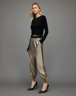 Deals 🔥 Nala Metallic Tapered Trousers Metallic Gold 🥰