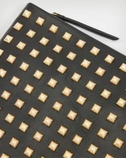 Hot Sale 👍 Bettina Studded Leather Clutch Bag BLACK/GOLD ⌛ -Cheap Women's Dresses Store WR540X 5108 6