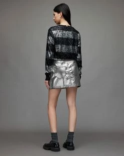 Cheapest 🧨 Cleo Metallic Denim Mini 👗 Skirt Metallic Silver 😍 -Cheap Women's Dresses Store WS028X 1310 6