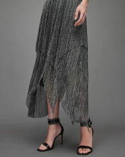 Cheapest 🎉 Veena Tulle Shimmer Midi 👗 Skirt Silver ⌛ -Cheap Women's Dresses Store WS044X 34 5