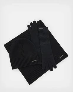 Outlet 👍 Marcia Scarf, Gloves And Beanie Gift Set Black ⭐
