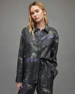 Budget 👏 Sofi Kim Silk Blend Pyjama 👕 Shirt Jungle Green 🔥 -Cheap Women's Dresses Store WX016X 5406 3