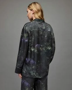 Budget 👏 Sofi Kim Silk Blend Pyjama 👕 Shirt Jungle Green 🔥 -Cheap Women's Dresses Store WX016X 5406 6